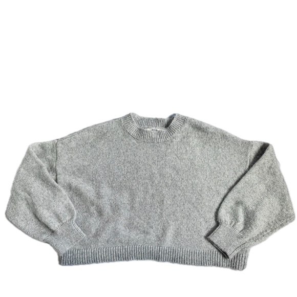 Madden NYC Cropped Sweater – XXL Puff Sleeve, Silver Shimmer Knit, Cozy Cute - Picture 1 of 3